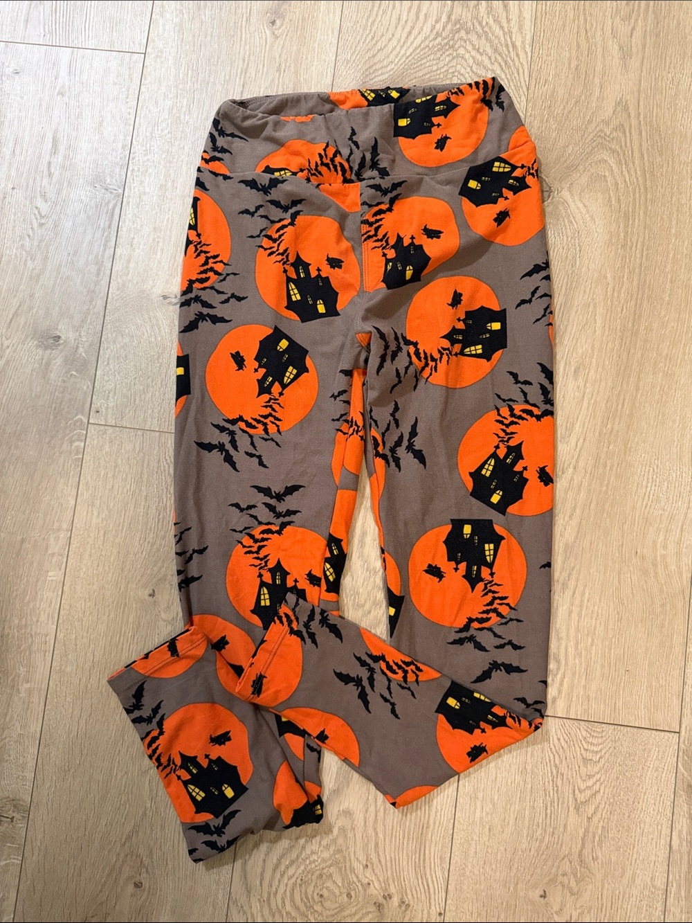 Lularoe Halloween Haunted House Leggings - Orange & Brown